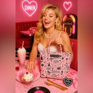 Betsey Johnson Pink Food Print Insulated Lunch Tote Bag Carryall NWT